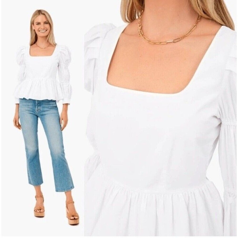 Tuckernuck Hyacinth House Women’s L Clemons Blouse White Boho Cottagecore Flirty - Picture 4 of 13